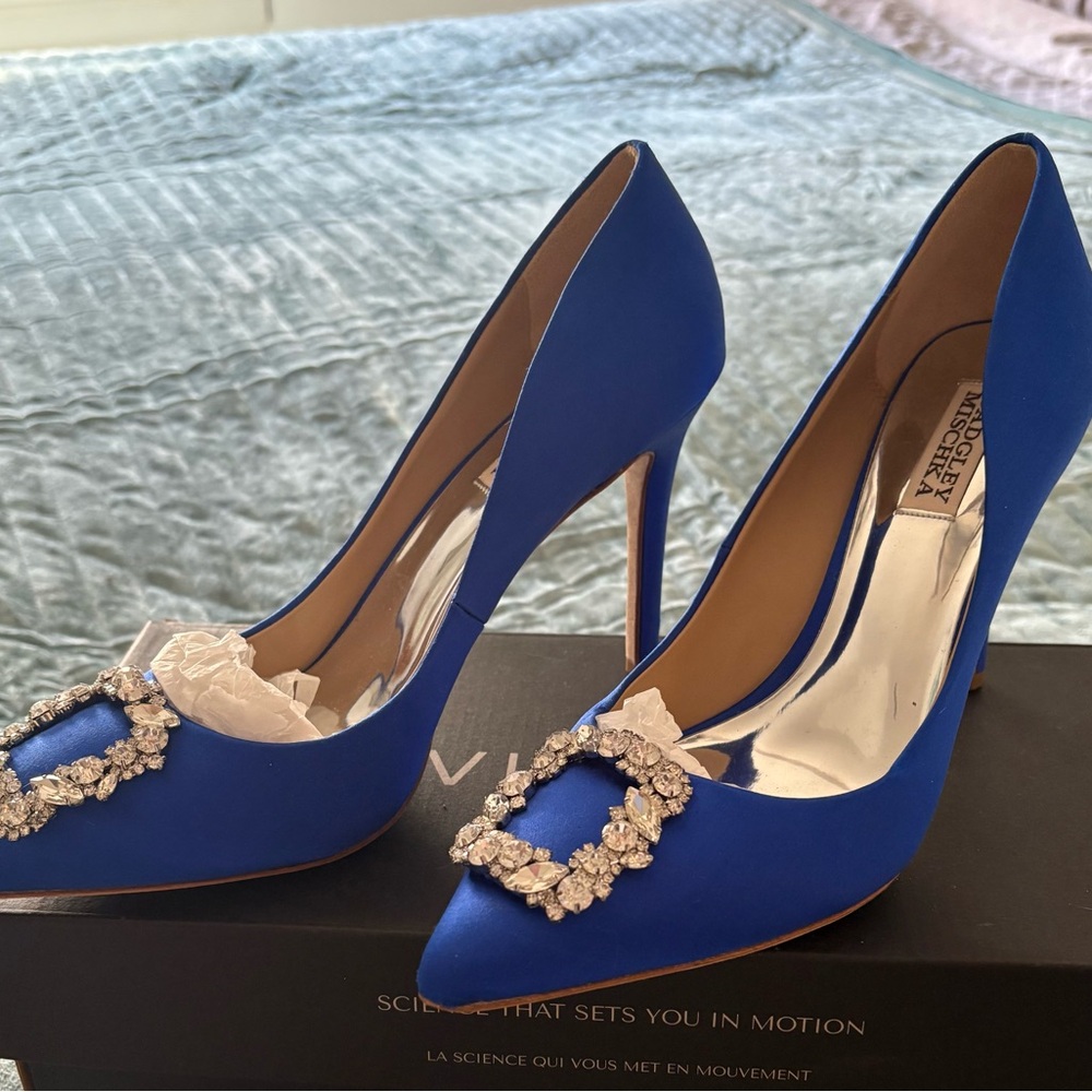 Elegant Blue Heels with Crystal Detail